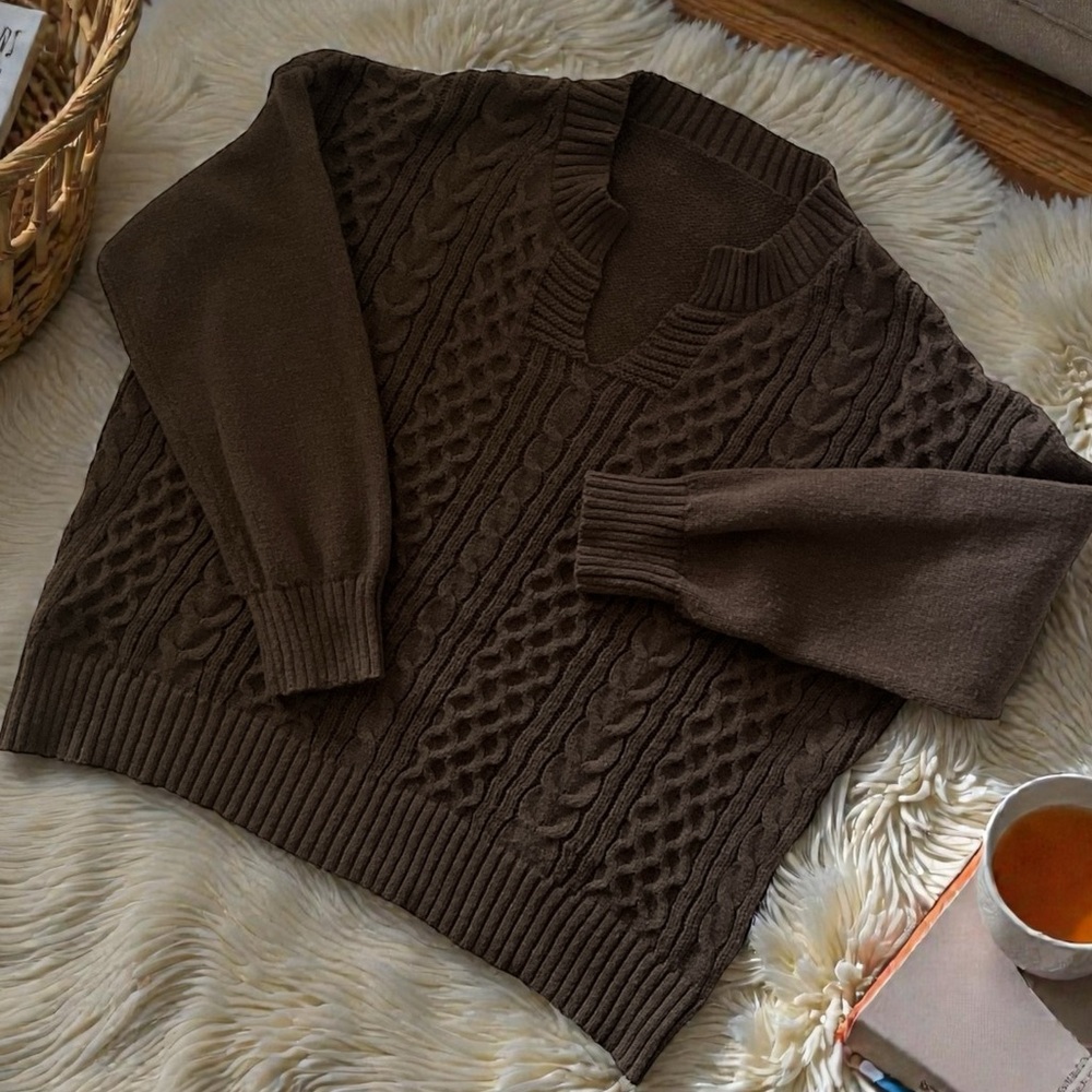Chocolate brown oversized chunky knit sweater size 2XL